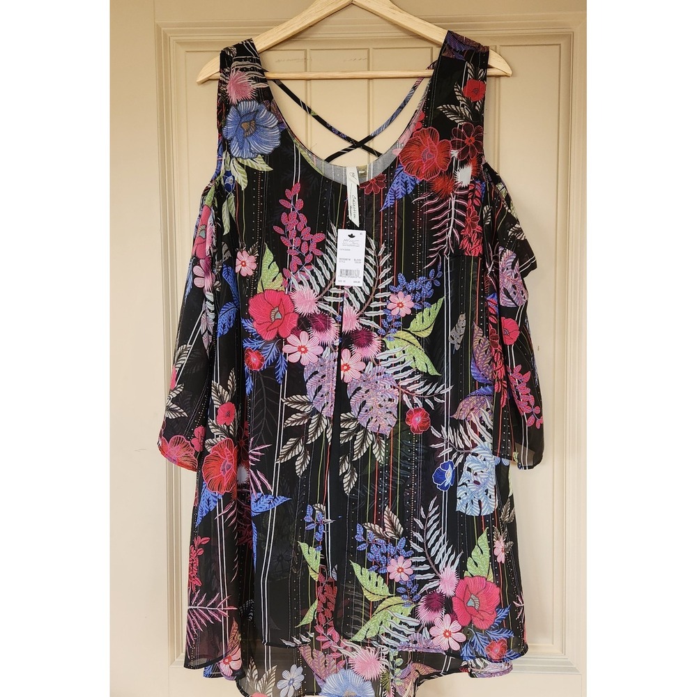 NY Collection Women's Sheer Top Colorful Light Weight Size 1X Two Layer NEW